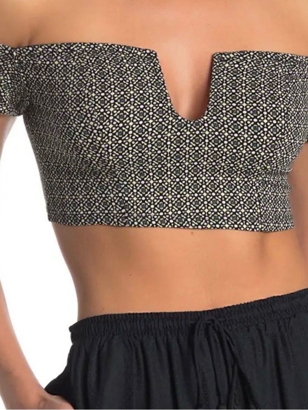 Free People NWT Lucky Now Brami Black Multicolor Crop Top Size Small